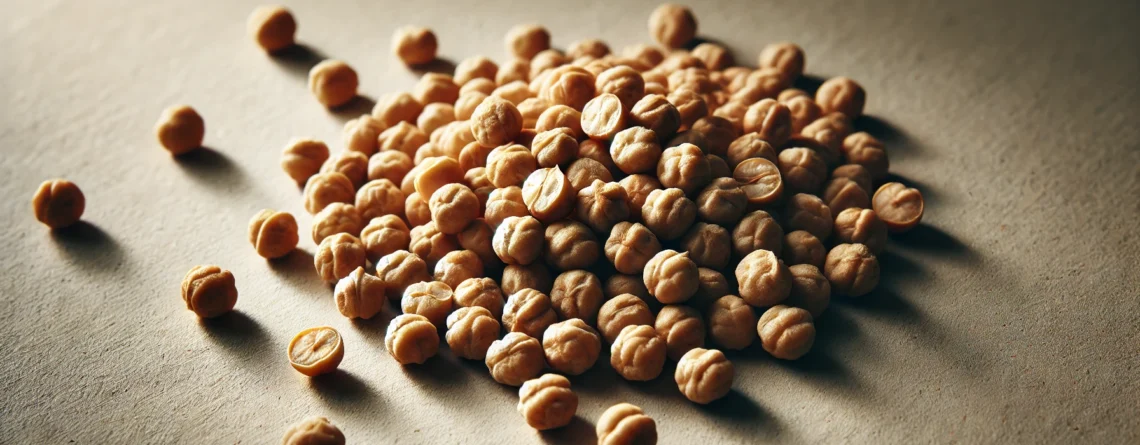 A close-up of a handful of roasted gram (pottukadalai in english) against a simple, neutral background. The roasted grams are small, round