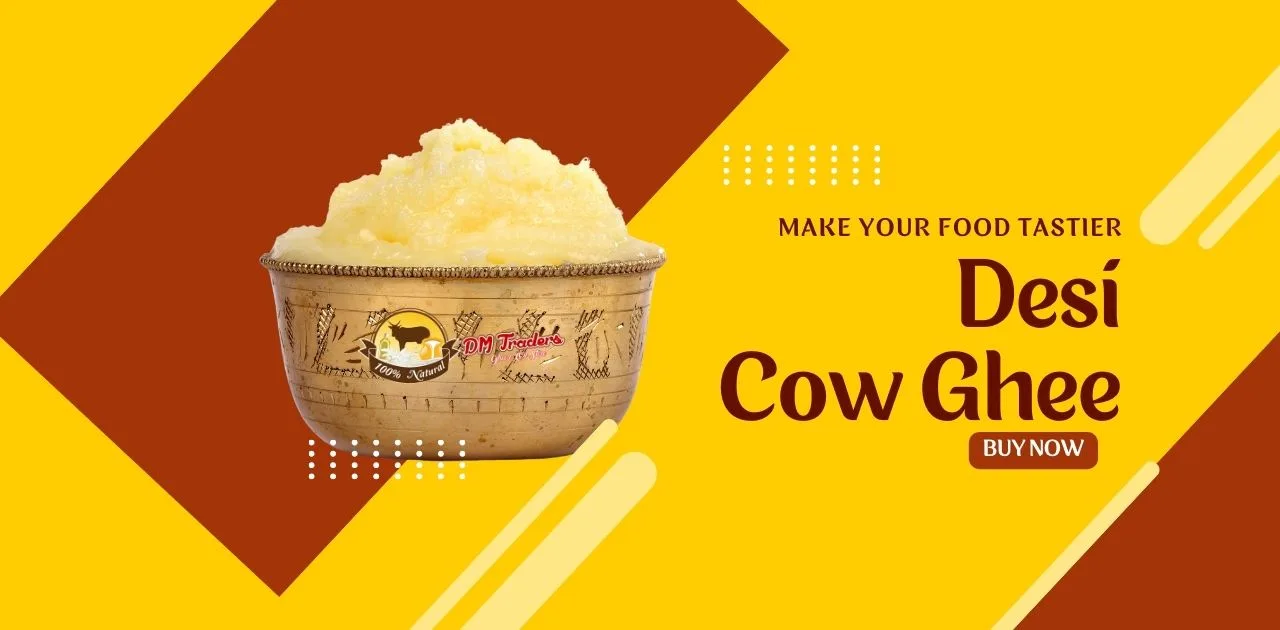 Dm Traders Desi Cow Ghee Promotional Image With The Text &Quot;Make Your Food Tastier,&Quot; Located In Chennai.